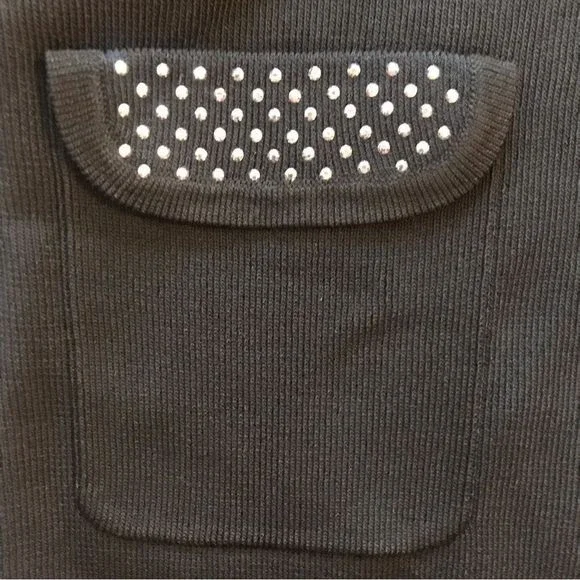 BCBGMaxazria Bedazzled Sweater Jacket Black/Silver Pockets Size M - Picture 7 of 8